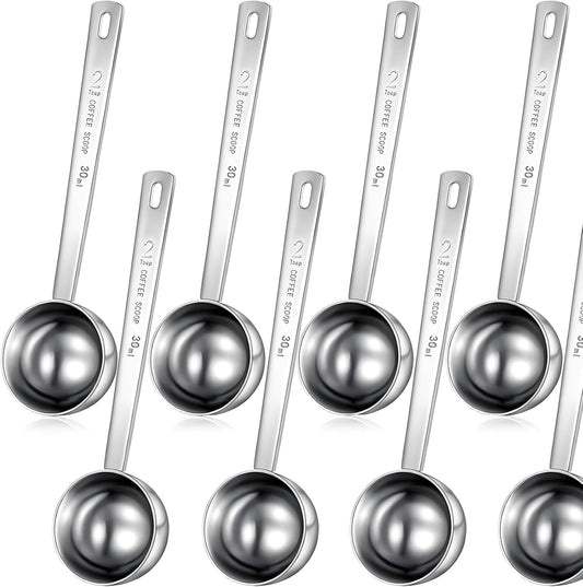 Geiserailie 8 Pieces 2 Tablespoon Scoops with Long Handle, 30 ml Stainless Steel Measuring Spoon for Coffee Milk Fruit Powder, Loose Tea Dry, Spice Jar, Cooking Baking, and Other Dry Goods