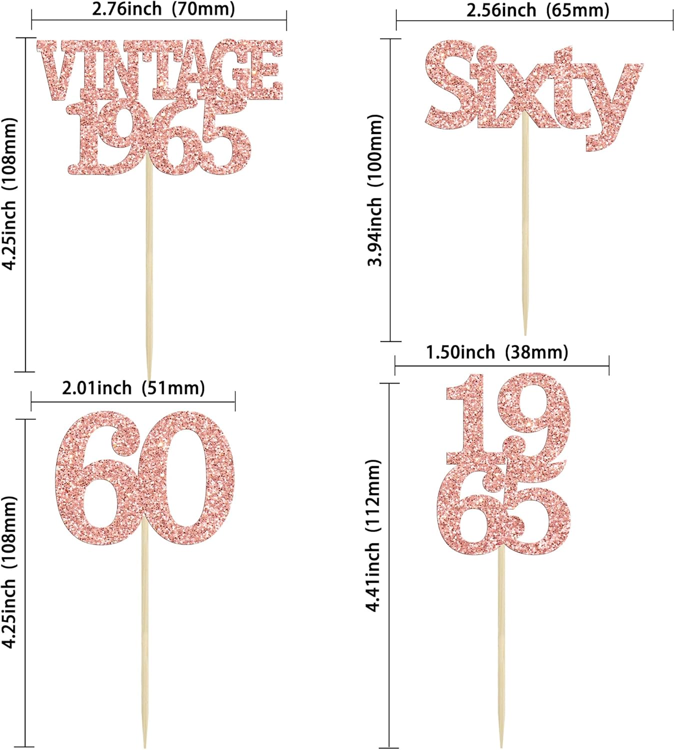 Gyufise 24Pcs 60th Birthday Cupcake Toppers Cheers to 60 Fabulous Sixty Cupcake Picks Vintage 1965 Decorations for 60th Birthday Wedding Anniversary Party Cake Decorations Supplies Rose Gold