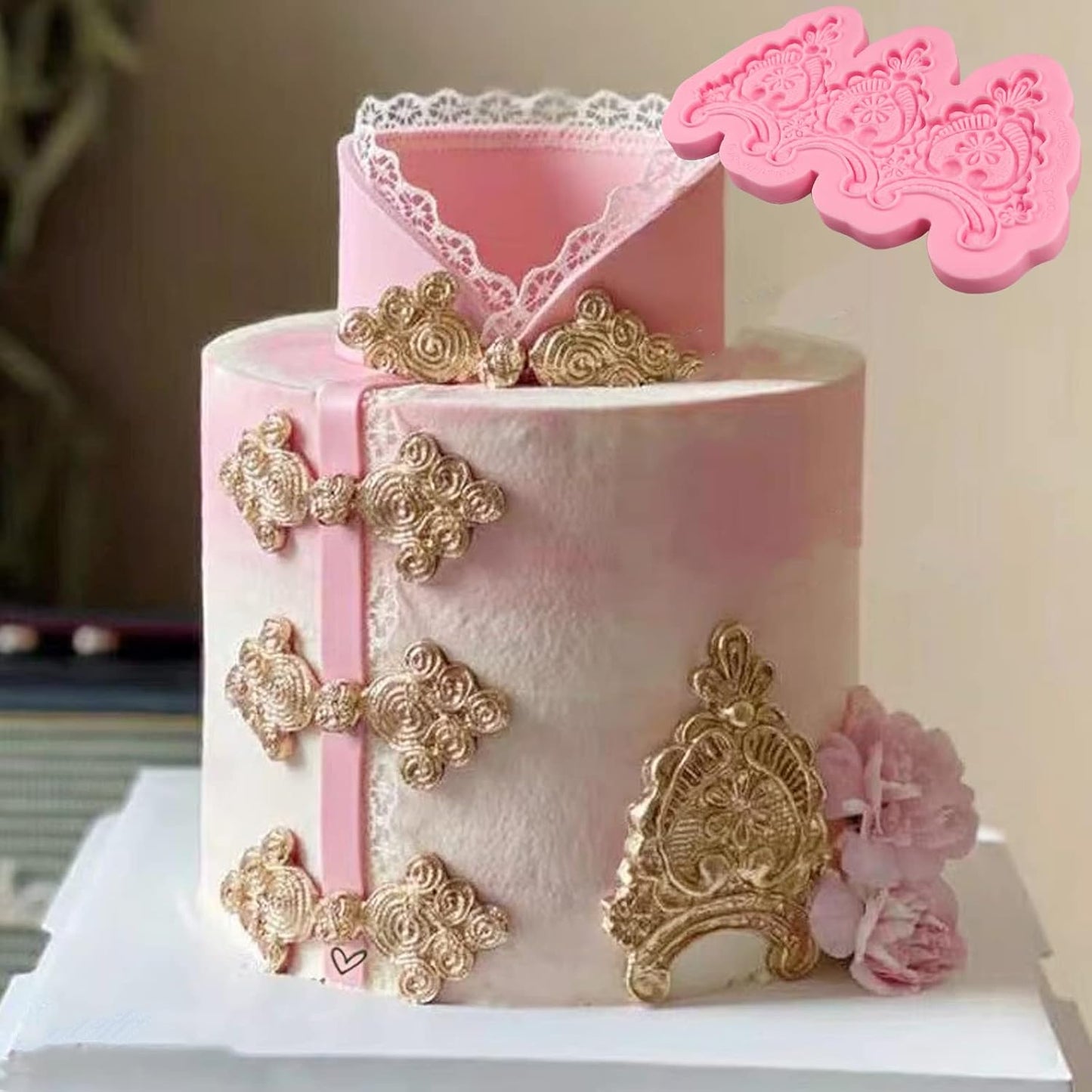 Baroque Embossed Cake Decorating Mold 3pcs, Lace Fondant Silicone Molds for Chocolate Candy Mousse Butter Biscuit Marzipan Sugar Craft Cake Border Cupcake Topper Dessert Display Resin Gypsum Clay