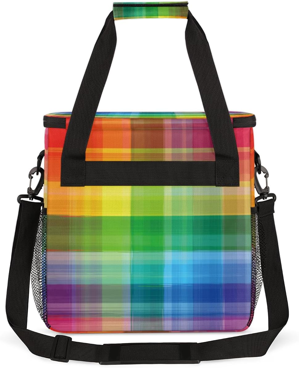 Colorful Rainbow Plaid Coffee Maker Carrying Bag, Coffee Machine Travel Storage Tote Bag Compatible with K-Mini or K-Mini Plus, Portable Single Serve Coffee Brewer Case with Pockets, for K-Cup Pods