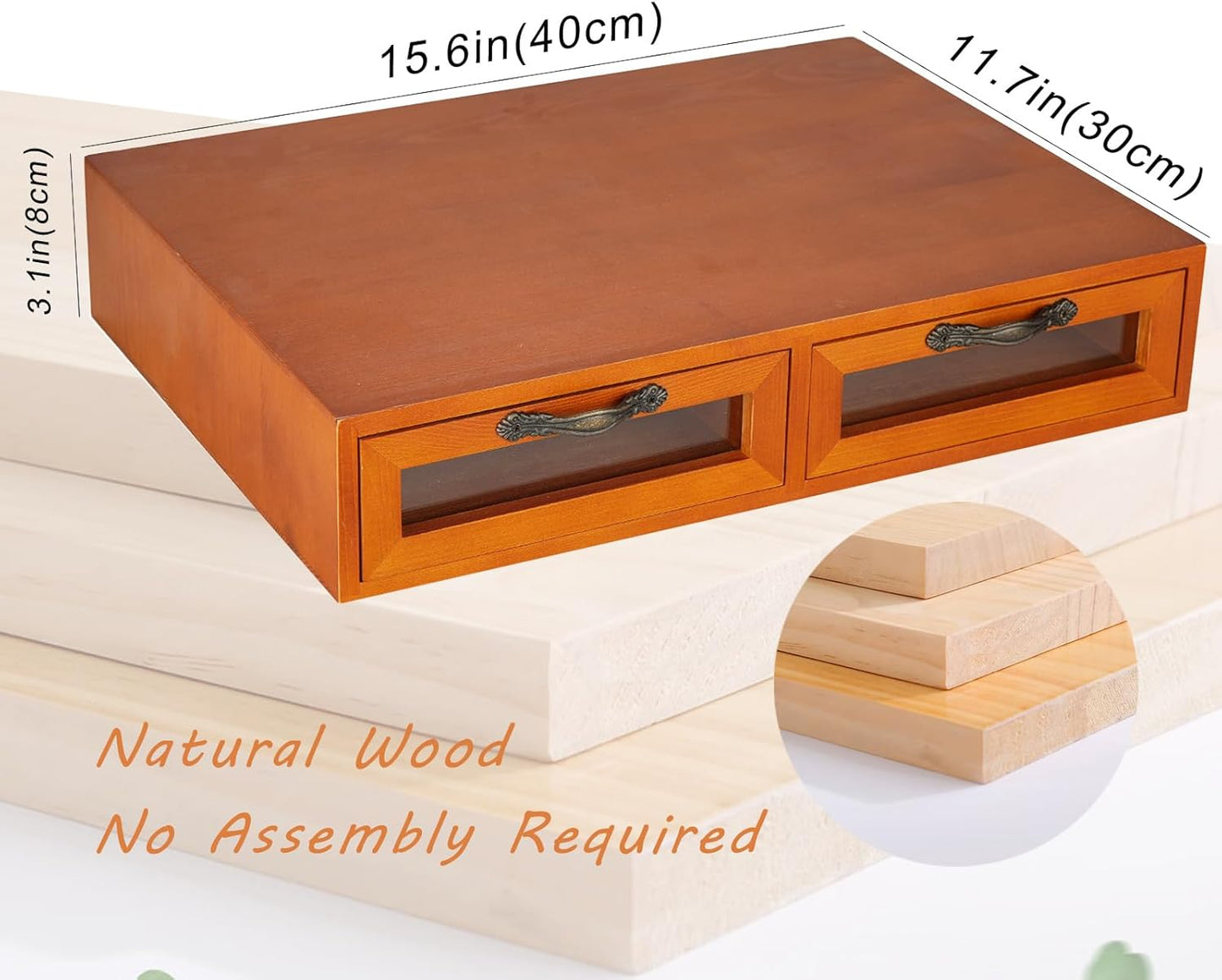 Wooden K-Cup Organizer - Coffee Pod Storage Box, 15.6 * 11.7 * 3.1 in, Compatible for Keuring Pod Holder, 30-50 Pod Capacity, No Assembly Required, Tea Bag Organizer Counter, Coffee Stand with Drawer