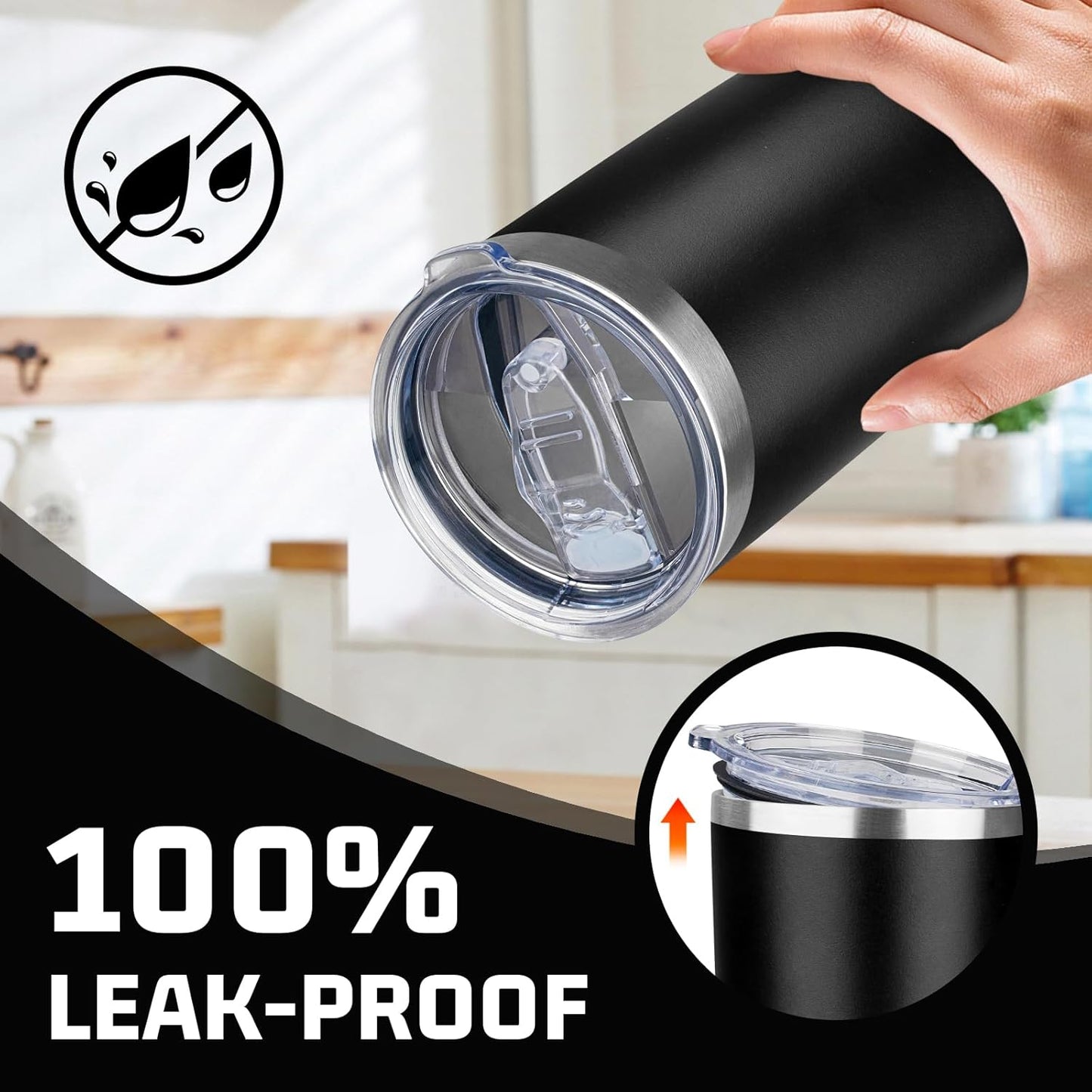 20oz Tumbler with Lid Double Wall Vacuum Insulated Travel Coffee Mug Stainless Steel Thermal Cup Powder Coated Sturdy Coffee Tumbler Bulk for Hot and Cold Beverage (Black,6)