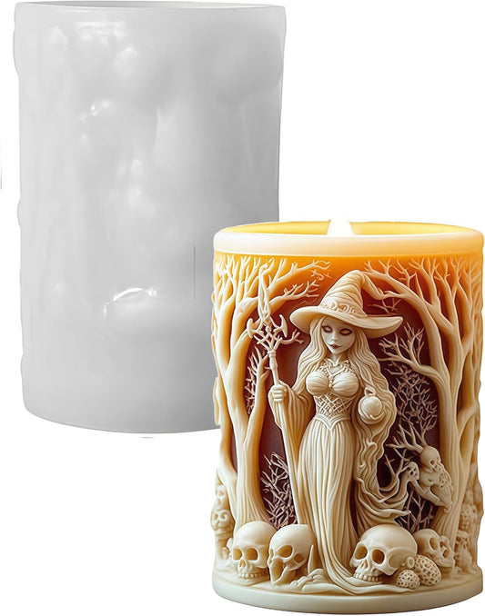 Witch Cylinder Silicone Candle Mold for Candle Making,Pillar Casting Silicone Molds for Resin Casting,Scented Candle, Soap,Silicone Molds for Home Decor,Resin Craft Gifts (A)