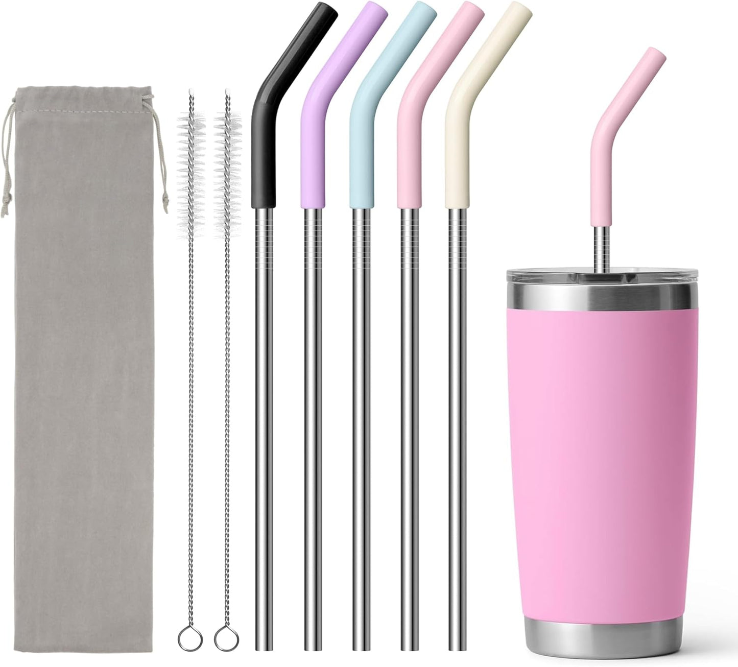 Metal Straws Reusable for 20 oz YETI Tumbler,5 Pcs Stainless Steel Straws Straight with Silicone Tip Drinking Straws for 20 oz Cup Tumbler