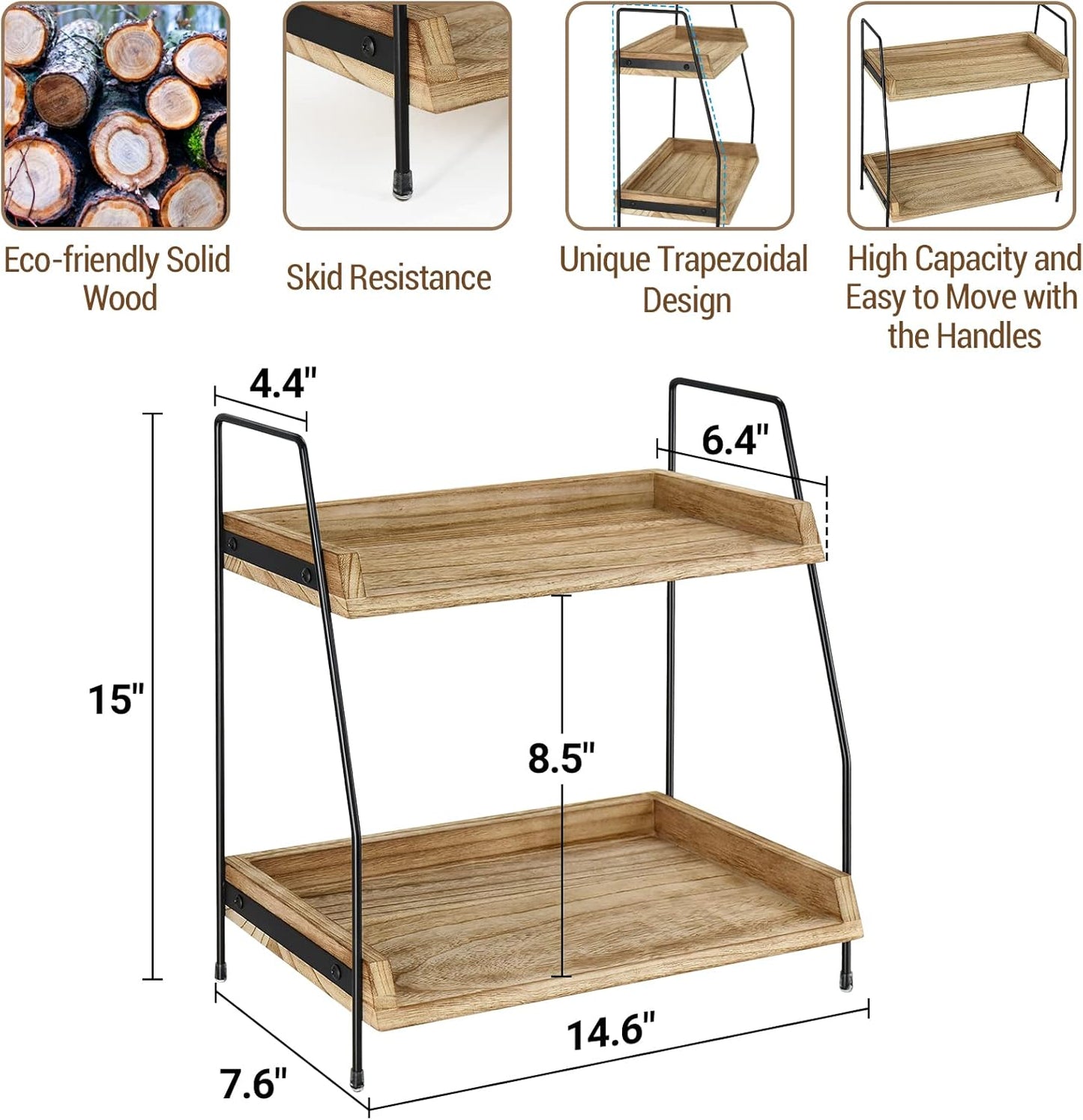 Yusepure Coffee Bar Accessories and Organizer Countertop, Coffee Station Organizer Kitchen Counter Shelf Organizer,Coffee Condiment Storage,Cup Lid Holder Countertop Shelf for Bathroom (Brown)