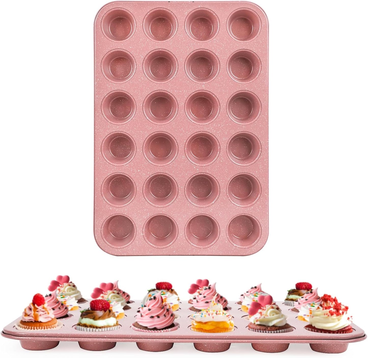 Spmart 2-Pack 24-Cup Nonstick Ceramic-Coated Mini Muffin Pan | Durable & Easy Clean Muffin Tins | Perfect for Small Baked Goods & Party Treats (Pink)