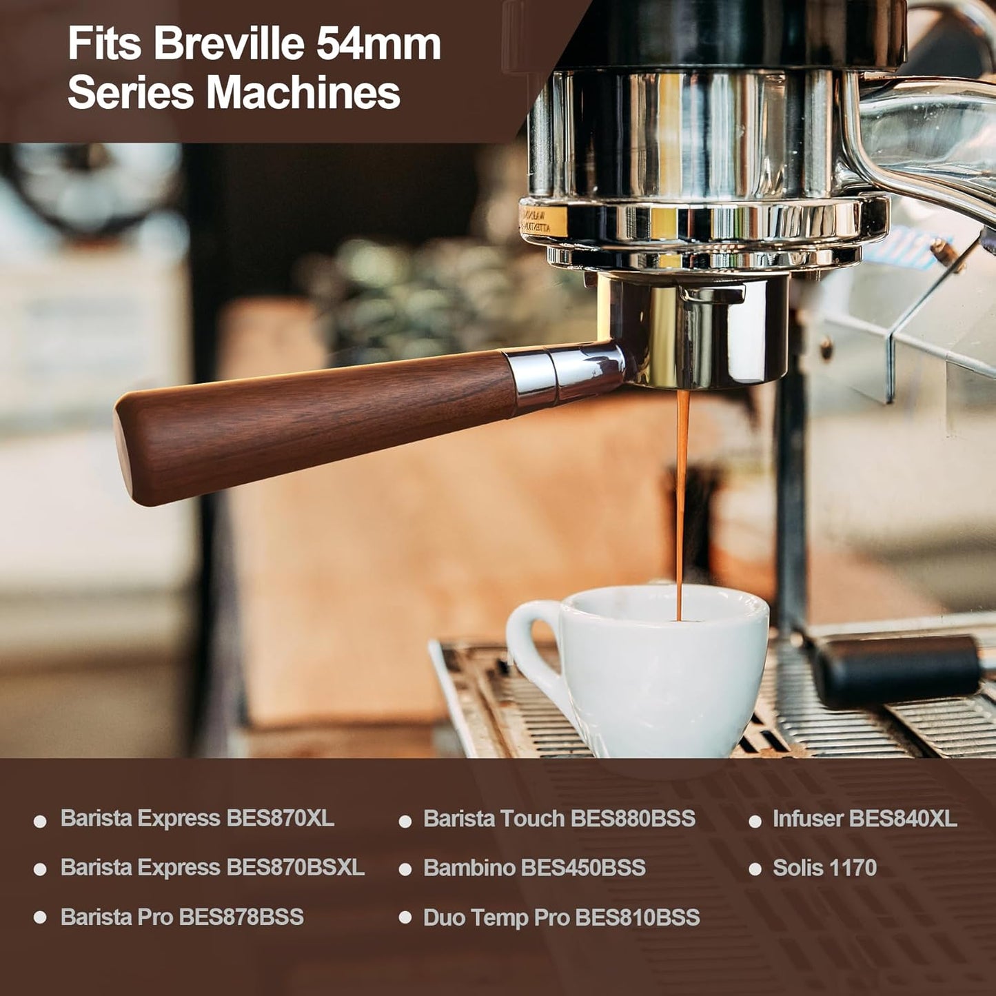 54 mm Bottomless Portafilter with Puck Screen, 3 Ears Espresso Portafilter Compatible with Breville Barista Express Machines,Stainless Steel Porta filter and Rosewood Handle