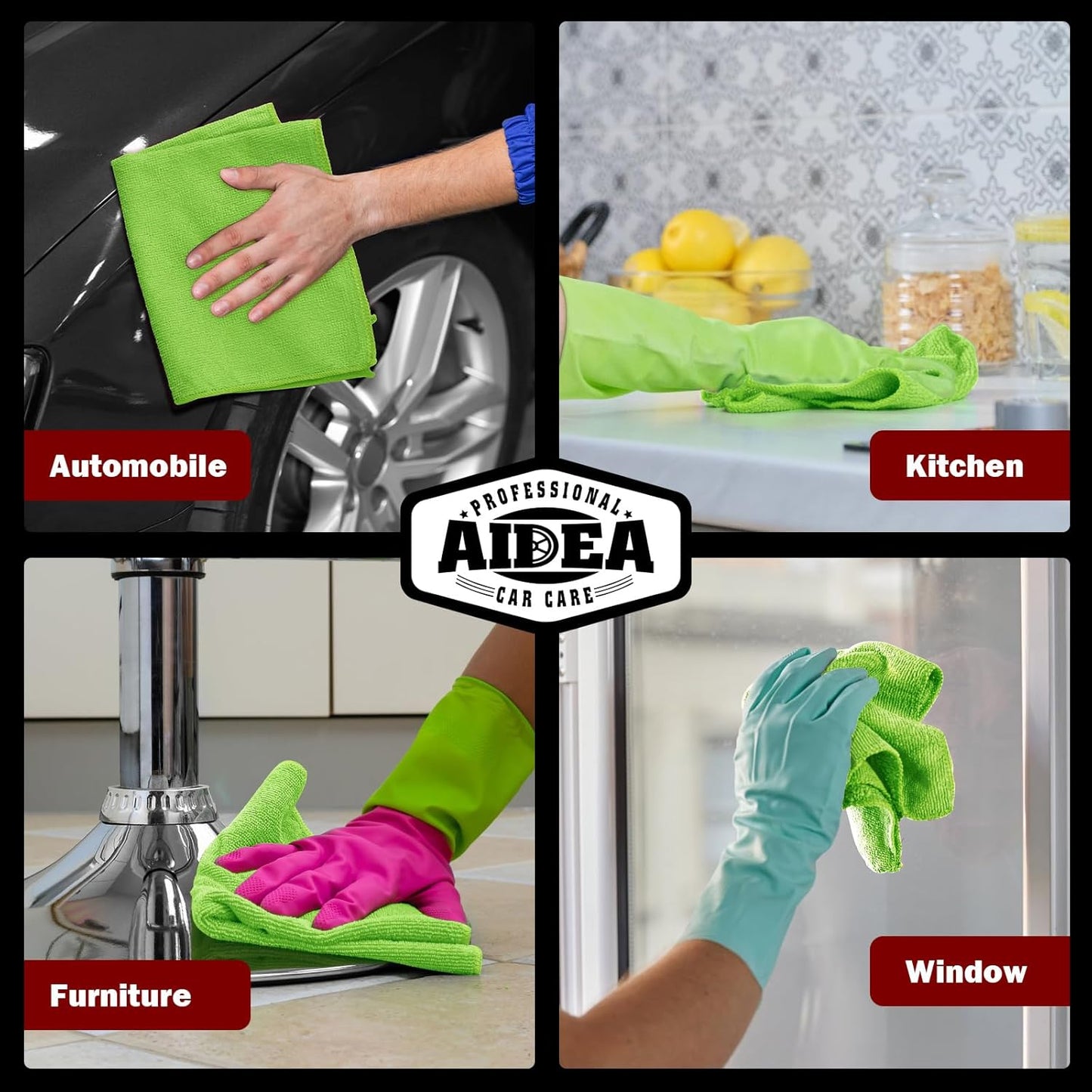 AIDEA Microfiber Cleaning Cloth, 20PK, Microfiber Towels for Cars, Premium All Purpose Car Cloths, Dusting Cloth Cleaning Rags, Absorbent Towels for SUVs, House, Kitchen, Window, 12"×12", Green