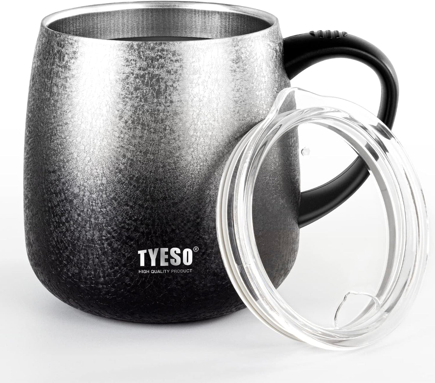TYESO Office Coffee Mug,Vacuum Insulated Mug Double Wall Stainless Steel Tumbler Cup (Black, 16 oz)
