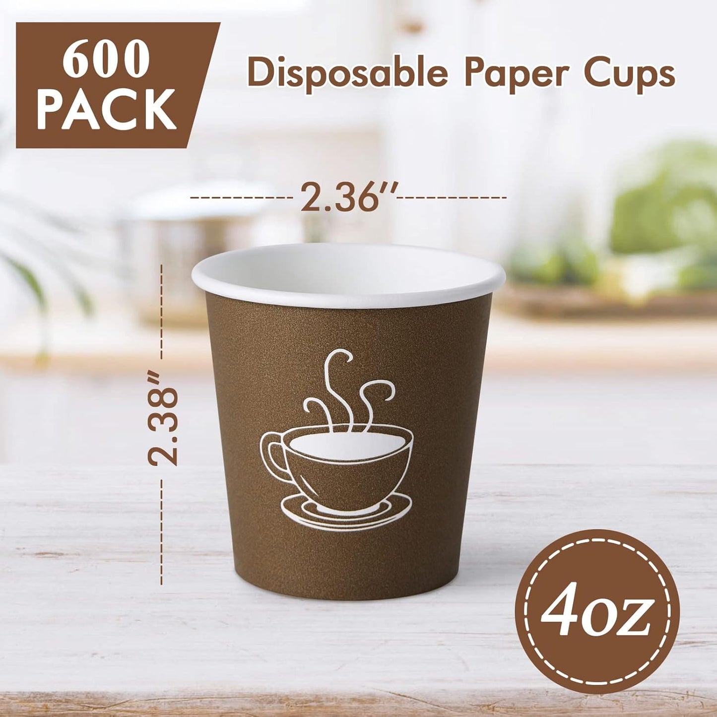 600 Pack 4 oz Paper Cups, Small Disposable Coffee Cups, Paper Espresso Cups, Hot/Cold Drinking Cups for Party, Picnic, Travel and Events
