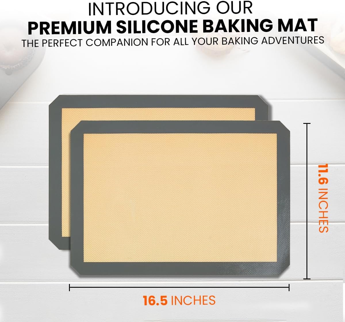 Silicone Baking Mat - 2 Pack Reusable Silicone Baking Sheet Liner for Oven - Half Sheet Nonstick Mat 16.5"x11.6" for Bread, Dough, Macaron, Cookie Cooking Liners for Kitchen Counter Bakery Supplies