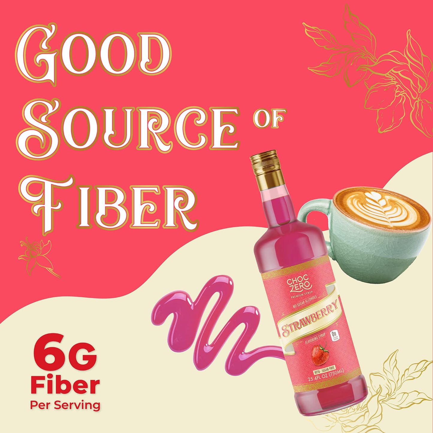 ChocZero Flavoring Syrup, Strawberry Flavor, Sugar Free Syrup for Drinks, Keto Friendly, 25.4 Fluid Ounces