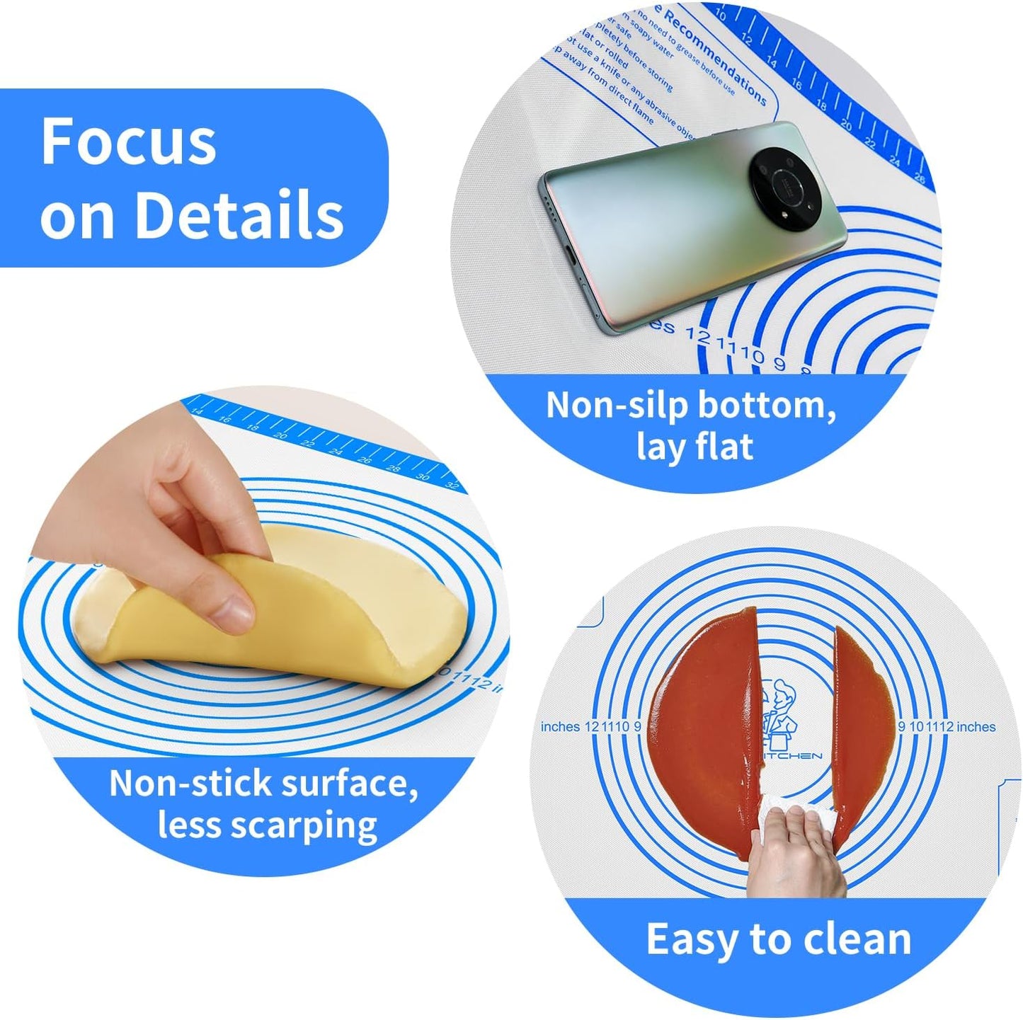 Pastrty Mat for Dough Rolling, Silicone Baking Mat with Measurement, Fondant Mat for Making Cookies Macarons Bread Pizza Oven Mat, Silicone Mat for Baking