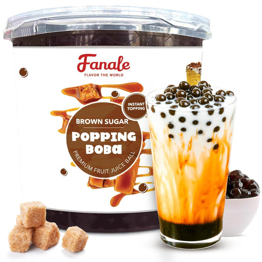 Fanale Brown Sugar Popping Boba Pearls, Vegan, Non GMO, Gluten Free, Fat Free, Perfect for Bubble Tea, Smoothies, Ice Cream, Desserts, and Beverages.