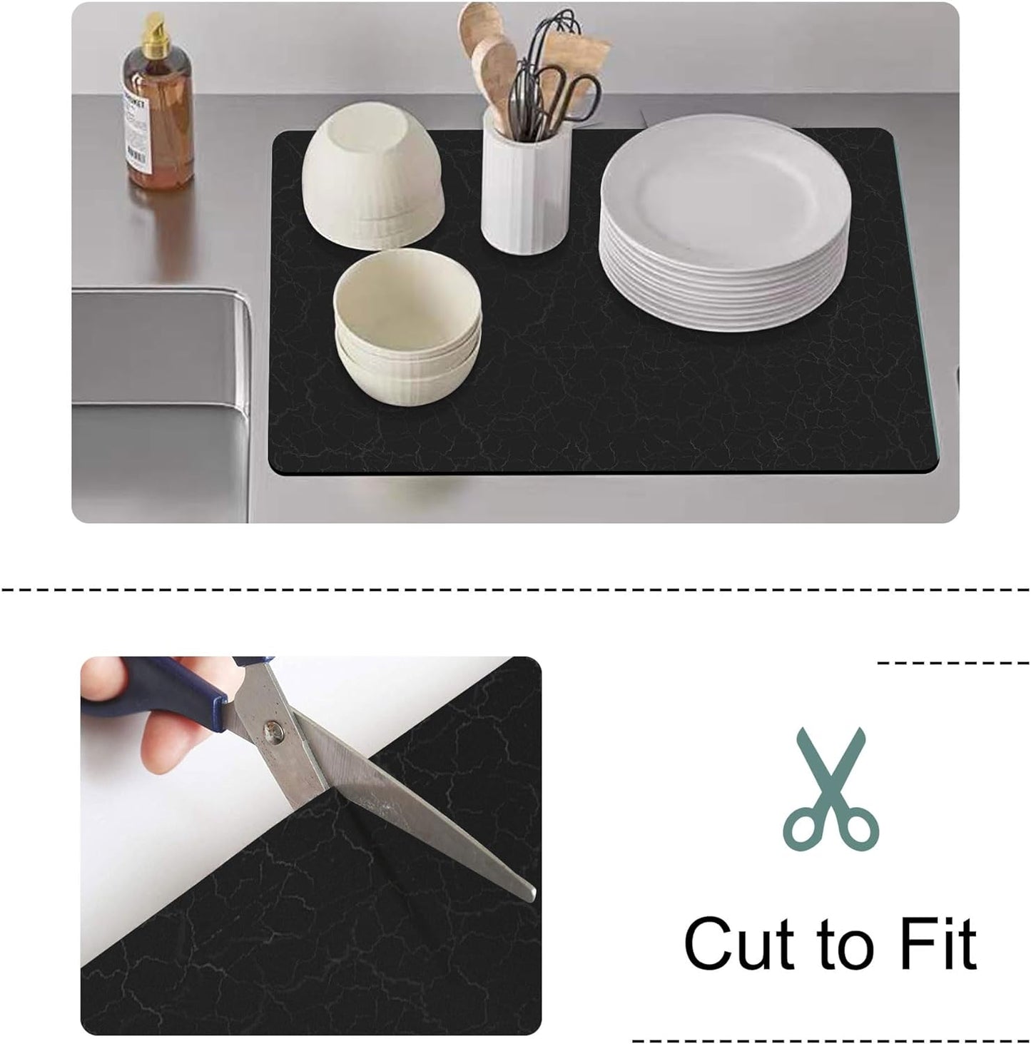 Golener Coffee Bar Mat,Under Coffee Maker Mat,23"x15"Coffee Tray Mat Under Coffee Machine,Rubber Coffee Maker Mat,Under Appliance Mats,Silicone Hot Mat for Coffee Machine,Dish Drying Mat, Marble Black