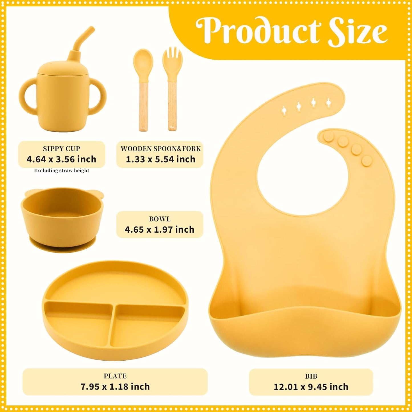 Silicone Baby Feeding Set, 6 Pcs, Baby Led Weaning Supplies, BPA Free, Yellow