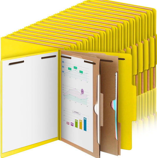 36 Pcs Classification Folders Letter Size, Back to School Supply for Teacher, Student, 2 Pocket Dividers Pressboard File Folder Bulk with 2 Fasteners, 2 in Expanding File Organizer (Yellow)