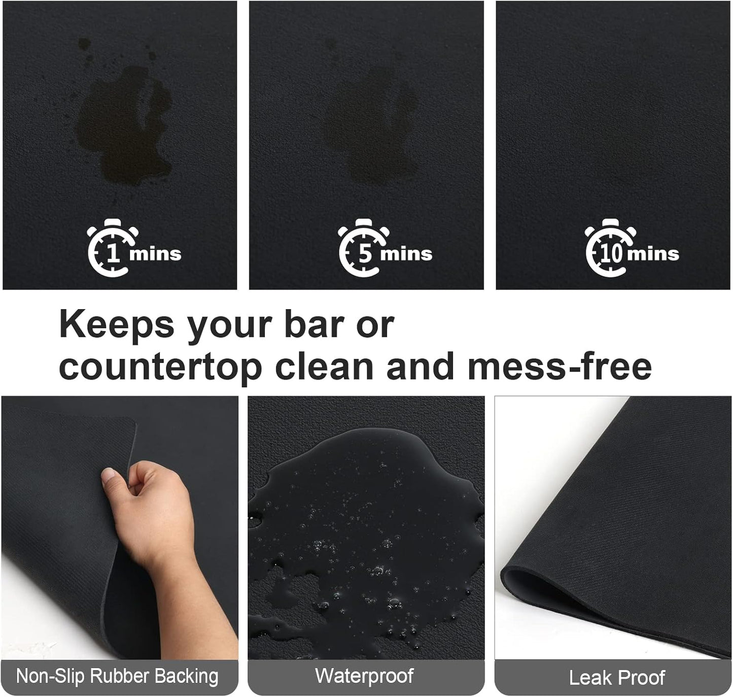 ZLR Coffee Mat - 16" x 24" Extra Large Kitchen Hide Stain Absorbent Dish Drying Mat for Countertop - Easy to Clean Coffee Bar Mat for Espresso Machine and Spill Protection - Black