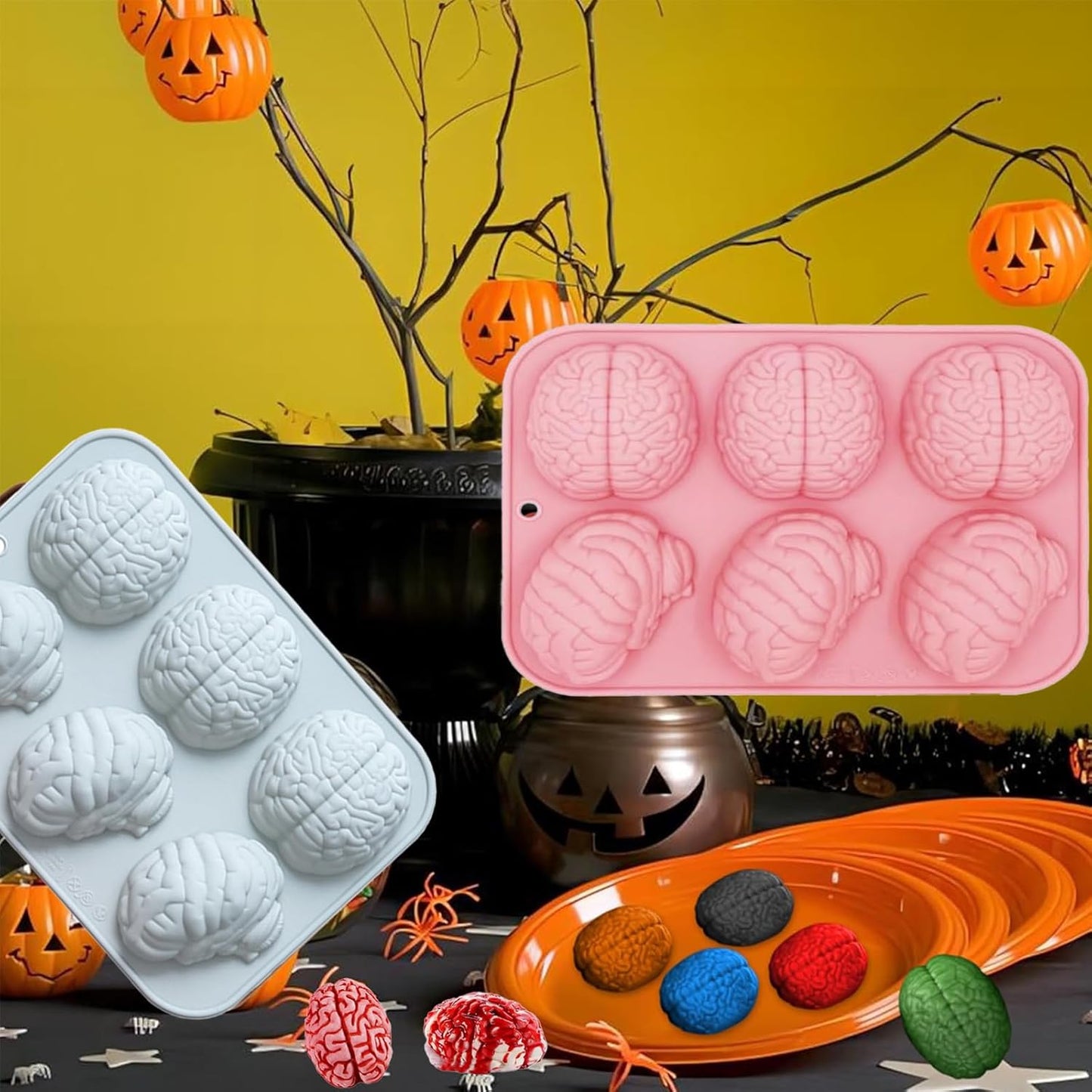 Halloween Molds Silicone for Chocolate 2 Pack, 3D Halloween Chocolate Candy Brain Mold for Cake Cupcake Decorating 12 Cavity