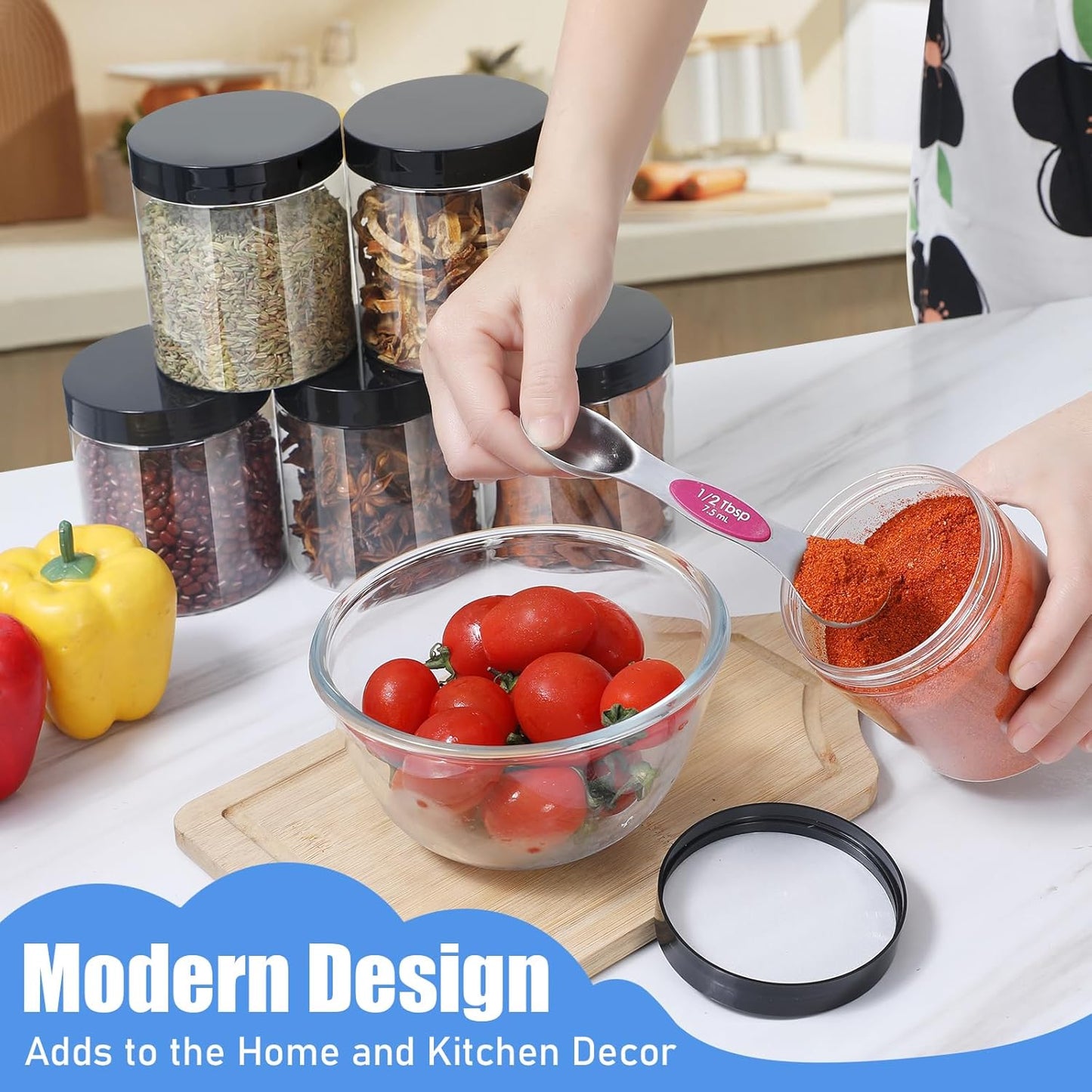 Plastic Jars with Lids,Airtight Container Ideal For Dry Food, Honey Jam, Peanut Butter,Cosmetics, Cream, Bathroom and Storage Included Extra Label and A Pen (30 PCS Black Lids)