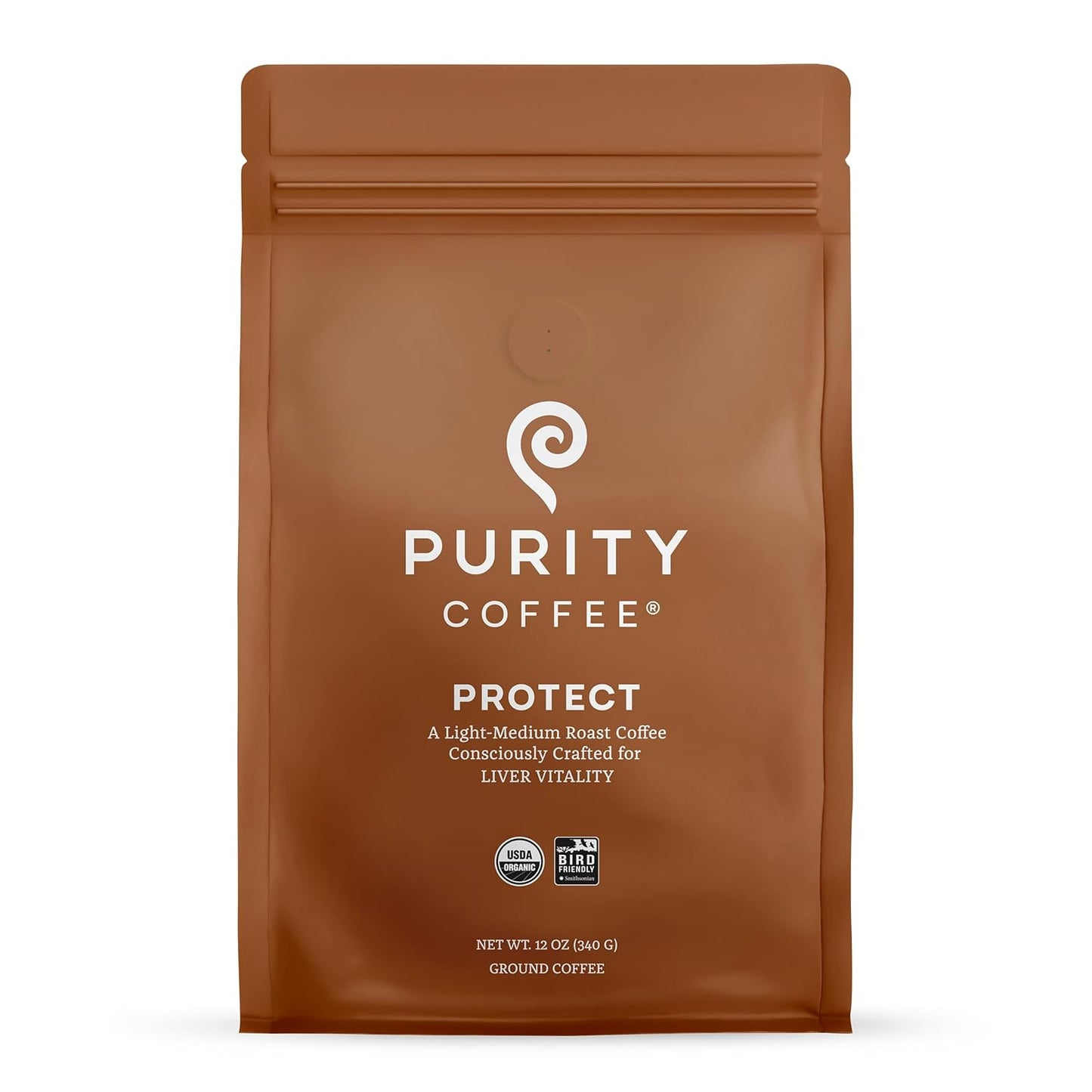 Purity Coffee PROTECT Light-Medium Roast Ground Coffee for Liver Vitality - USDA Organic and Third-Party Tested for Antioxidants, Mold, Mycotoxins and Pesticides - 12oz (Purity Protect, light_roast) | Ground| PROTECT