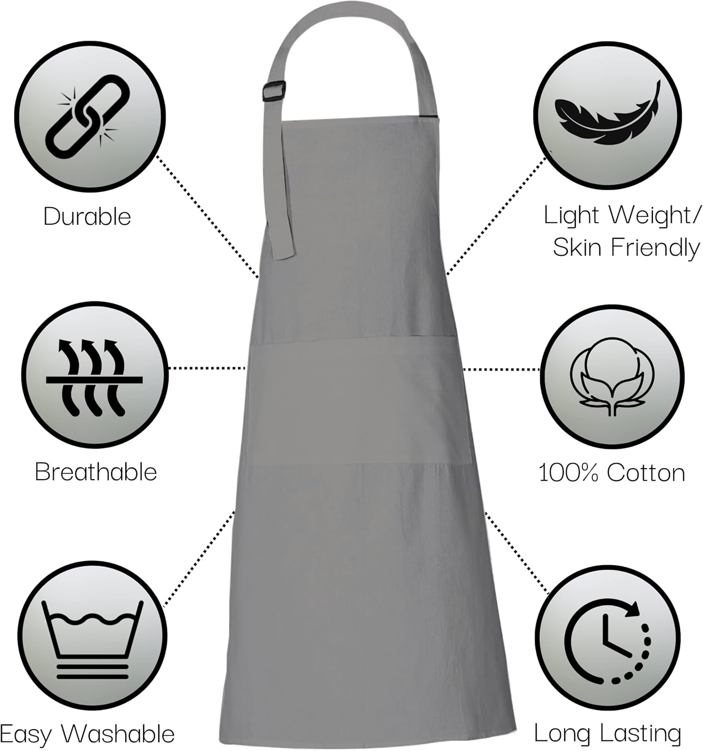 RAJRANG 100% Cotton Cooking Apron with 3 Pockets Kitchen Chef BBQ Adjustable Bib Aprons for Women Men