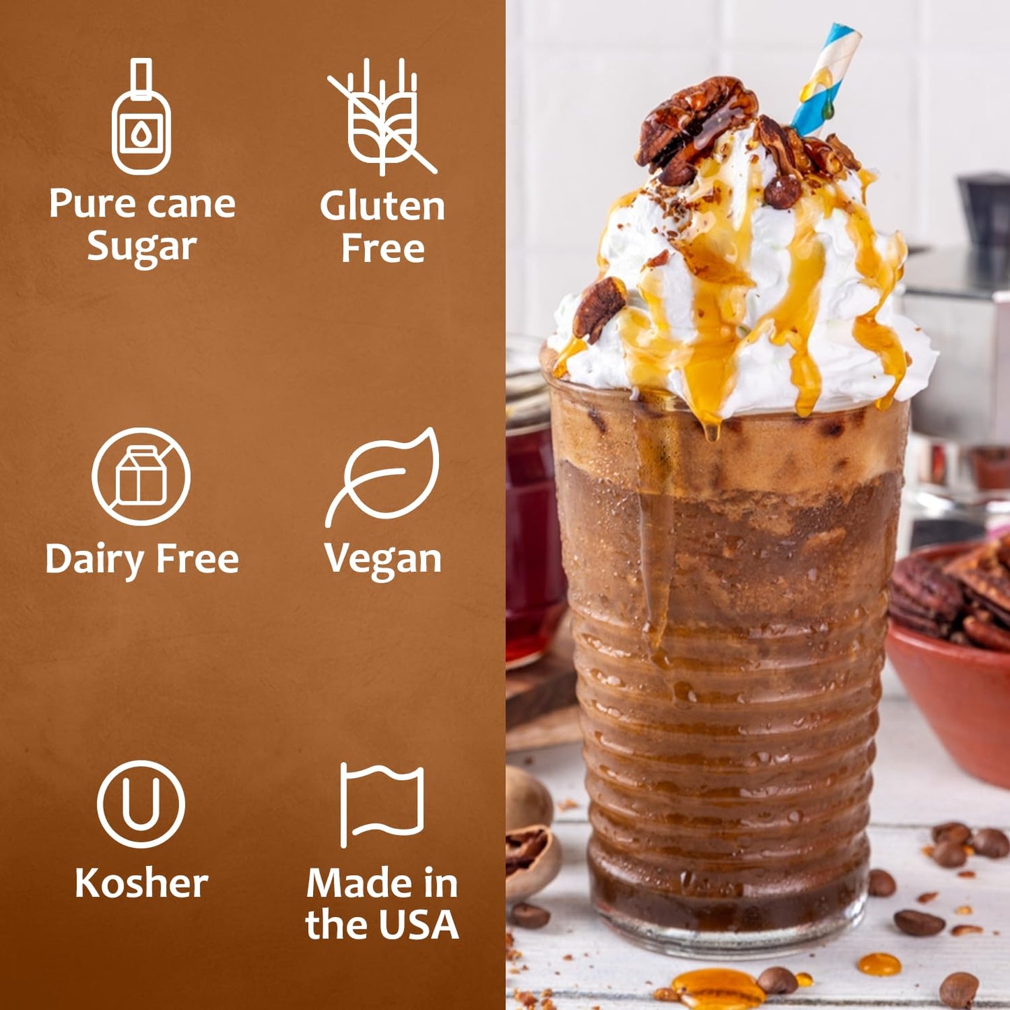 Syruvia Butter Pecan Syrup For Coffee 25.4 Oz. - Kosher & Gluten Free, No Coloring, Perfect for Drinks, Soda, Shakes, Desserts, and More.