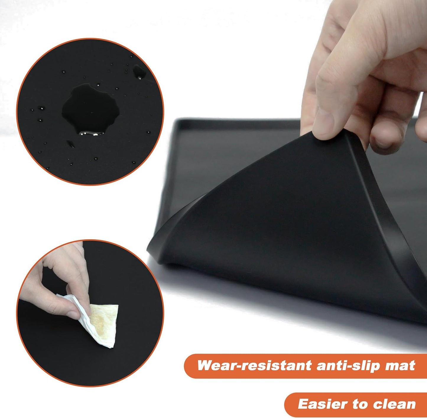 Silicone Coffee Mat, 24 x 16 Inch Non-Slip Heat Resistant, Large and Small Combination Bar Mat, Convex Edge Spill Resistant Design for Coffee Machines and Kitchen Countertops,Straight Stripe Black