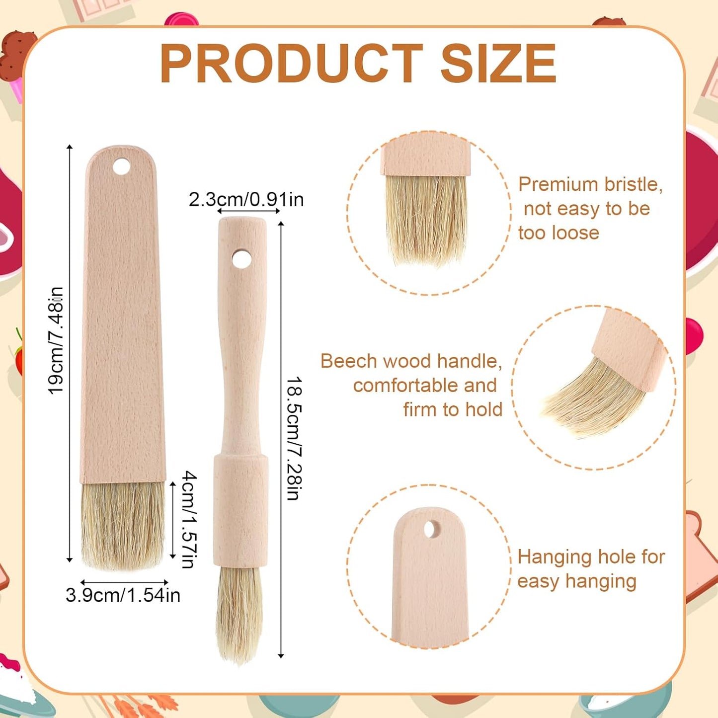 2 Sets Cooking Brush with Wooden Handle Natural Bristles Oil Brush for Cooking Butter Brushes for Oil and Sauce Pastry Brushes for Baking Kitchen Basting Spreading Baking Grilling Bbq Barbecue Food