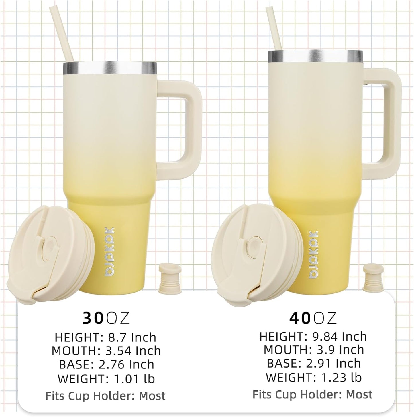 BJPKPK 40 oz Tumbler With Handle Insulated Tumblers With Lid And Straw Stainless Steel Thermal Cup,Lemon