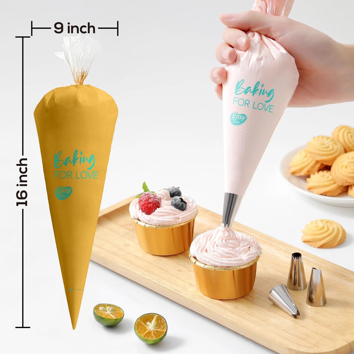 16 Inch Thick Disposable Piping Bags, 100PCS Anti Burst Pastry Bags for Cake Decorating Cream Frosting and Baking Supplies, Tipless Piping