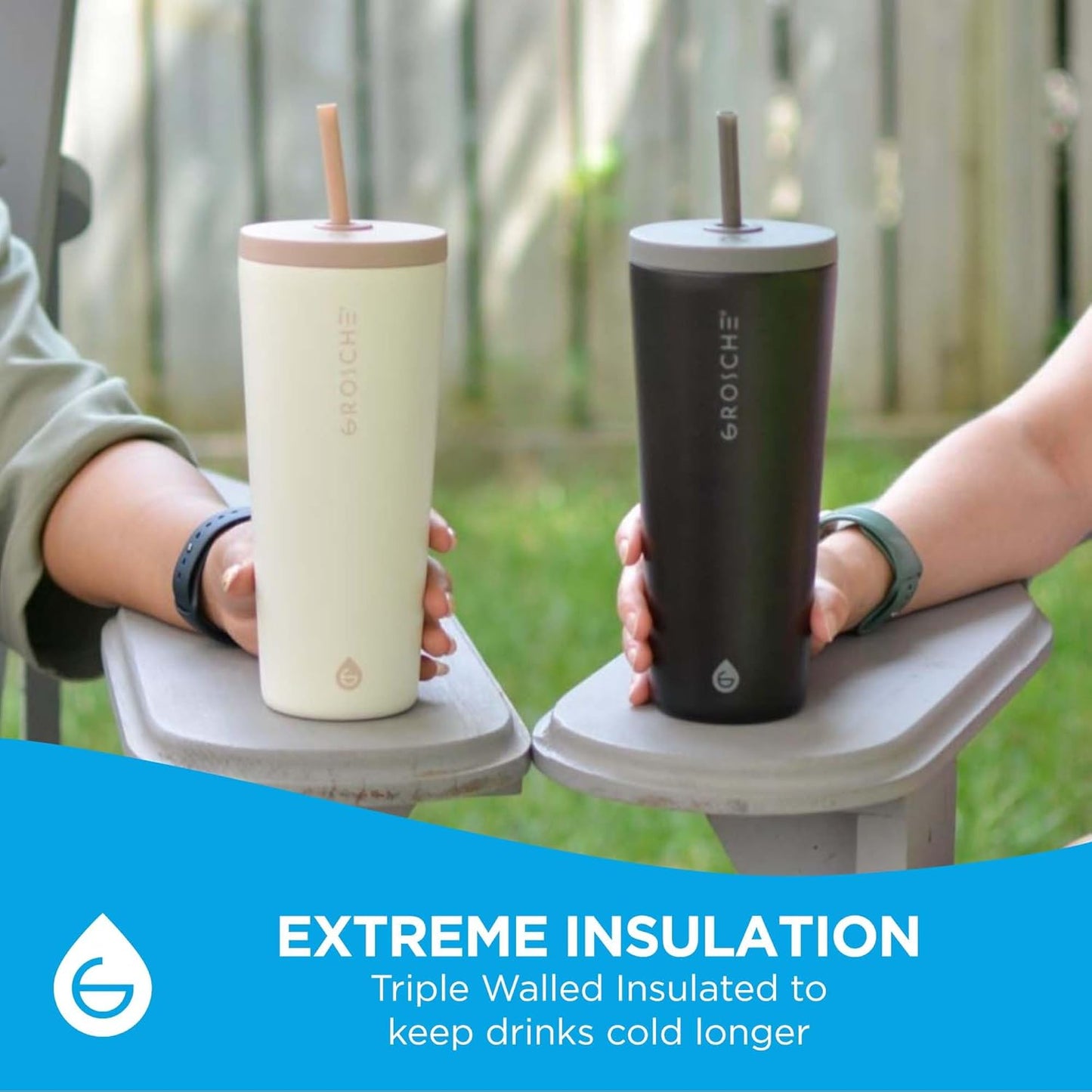 GROSCHE Jasper Insulated Stainless Steel Tumbler With Straw – Travel Cup with Lid, Extreme Insulation & Sleek Design, 23 oz - White