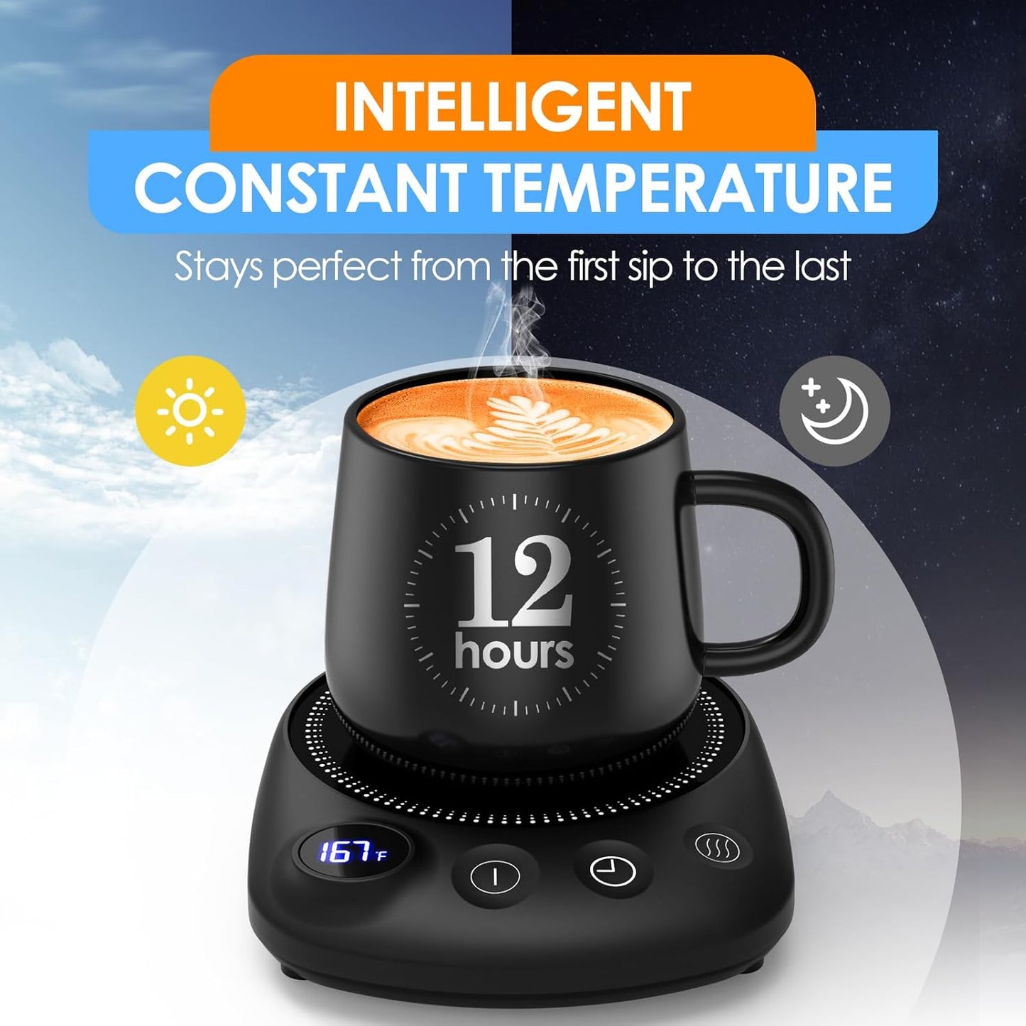 Coffee Mug Warmer - Fastest Heating & Highest Temperature, Coffee Cup Warmer for Desk Auto Shut Off, 4 Temp Settings & 1-12H Timer, Smart Electric Beverage Warmer for Coffee, Tea (Black)