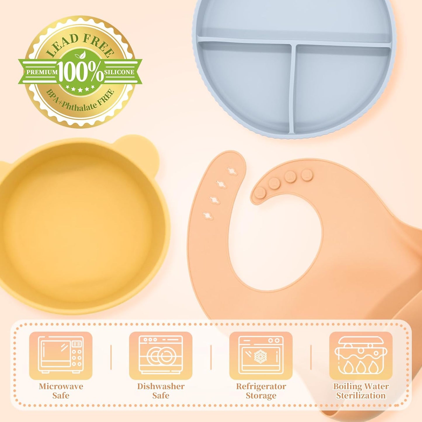 Silicone Baby Feeding Set 21 Pcs, Led Weaning Supplies, Baby Feeding EatincSupplies Set BPA Free, Essentialsfor Newborn Gift Mixed