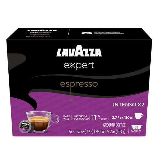 Lavazza Expert Espresso Intenso Double Shot Capsules, Dark Roast, Arabica and Robusta Blend, Compatible with Lavazza Classy Machines (36 Capsules)