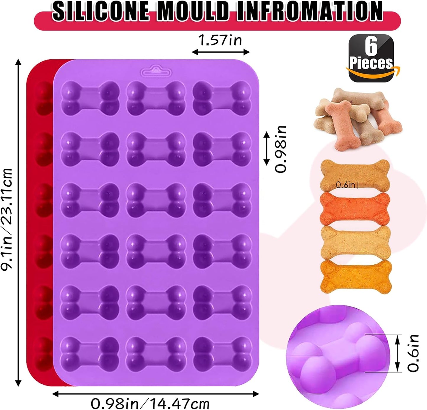 Silicone Molds Puppy Dog Paw and Bone Molds for Baking,Chocolate Molds,Silicone Dog Treat Mold - 6 Pack