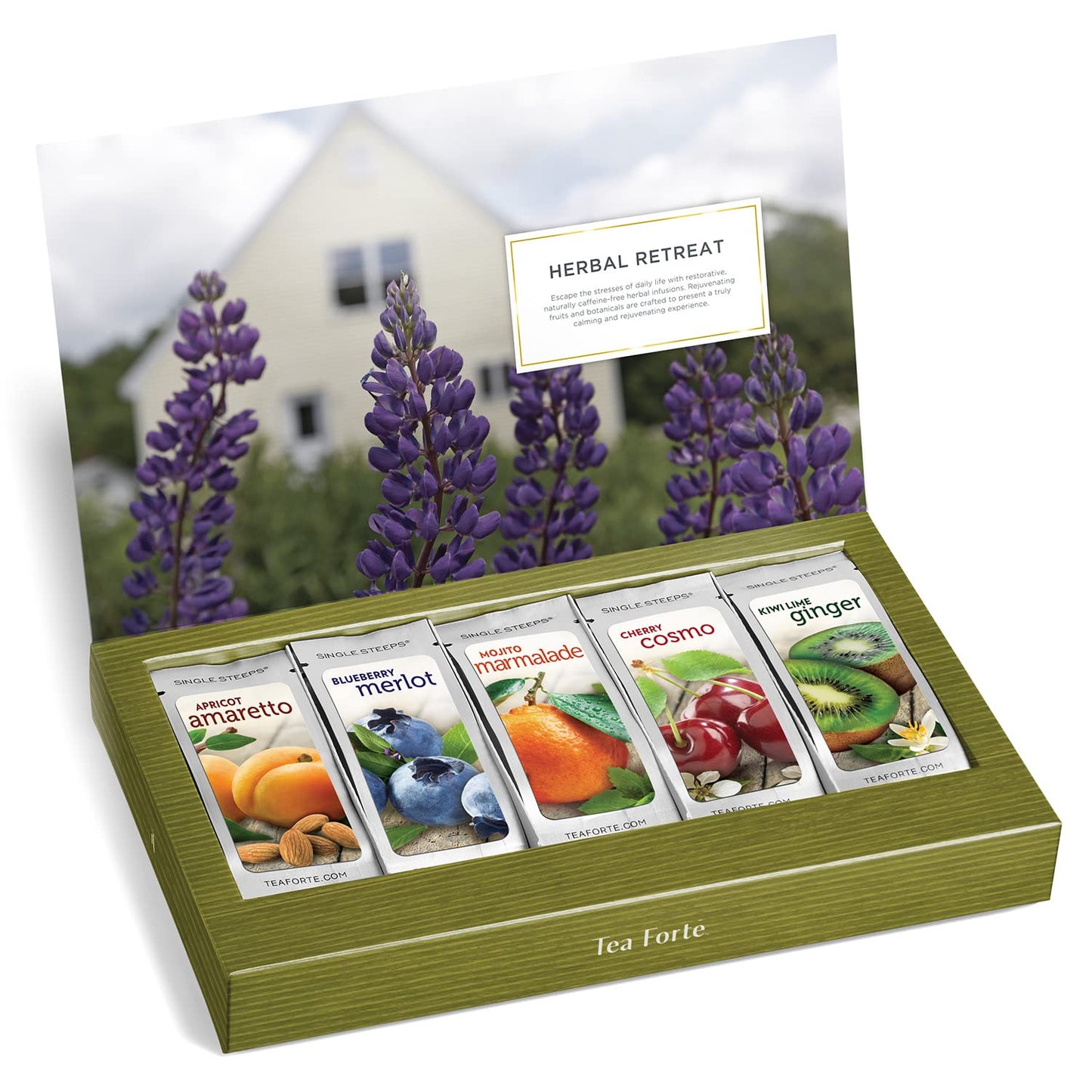 Tea Forte Single Steeps Loose Leaf Herbal Retreat Premium Tea Sampler 15 Count 3 of Each Assorted Blends, Pre-Portioned Single Serve Pouches, Steeps 12 oz