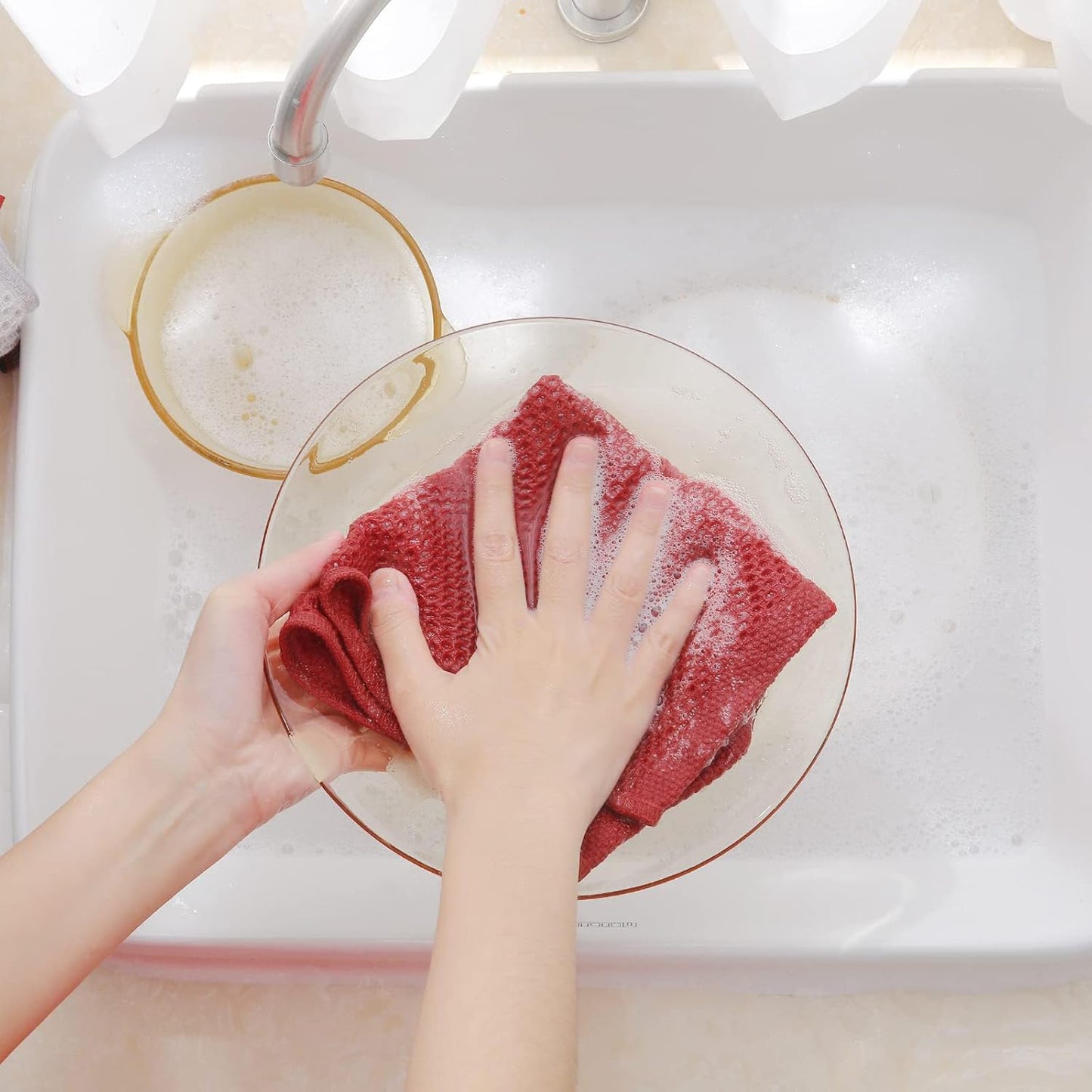 Homaxy 100% Cotton Waffle Weave Kitchen Dish Cloths, Ultra Soft Absorbent Quick Drying Dish Towels, 12 x 12 Inches, 8-Pack, Brick Red