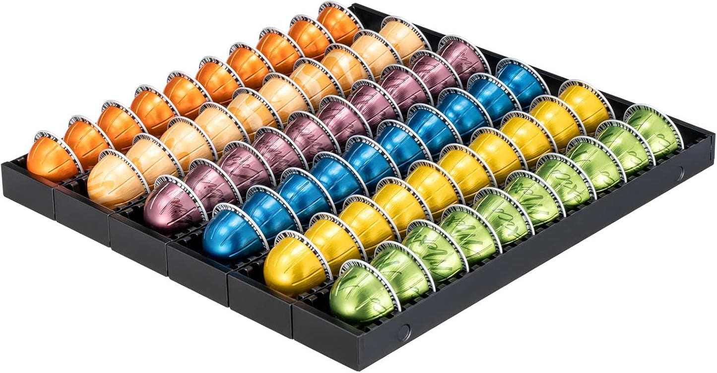 Coffee Pod Holder Drawer Organizer Insert for Counter,Nespresso Pod Holder DIY Magnetic Connect Black Metal(6 Packs)