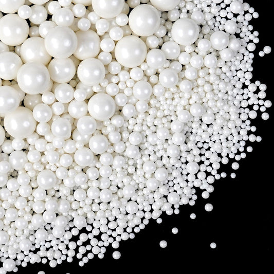 Edible White Pearl Sugar Sprinkles for Cake Decorating, Candy Pearls Cupcake Toppers, 150g/5.29oz, Mix Sprinkles, Baking Cake Decorations, Easter, Wedding Party Chirstmas Supplies