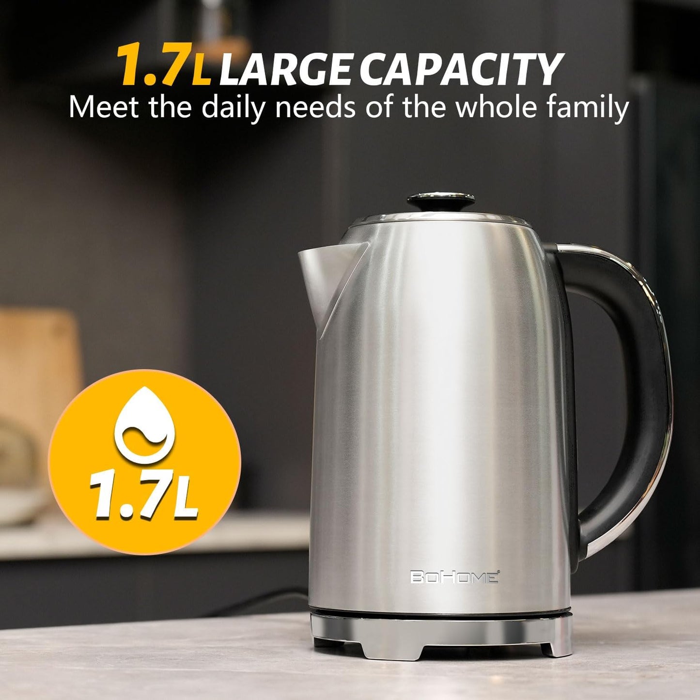 Electric Kettle, 1.7L/1500W, Stainless Steel, Digital Touch Panel, Keep Warm Function, Auto Shutoff, BPA-Free, Hot Water Kettle for Coffee & Tea, No Plastic Contact with Water