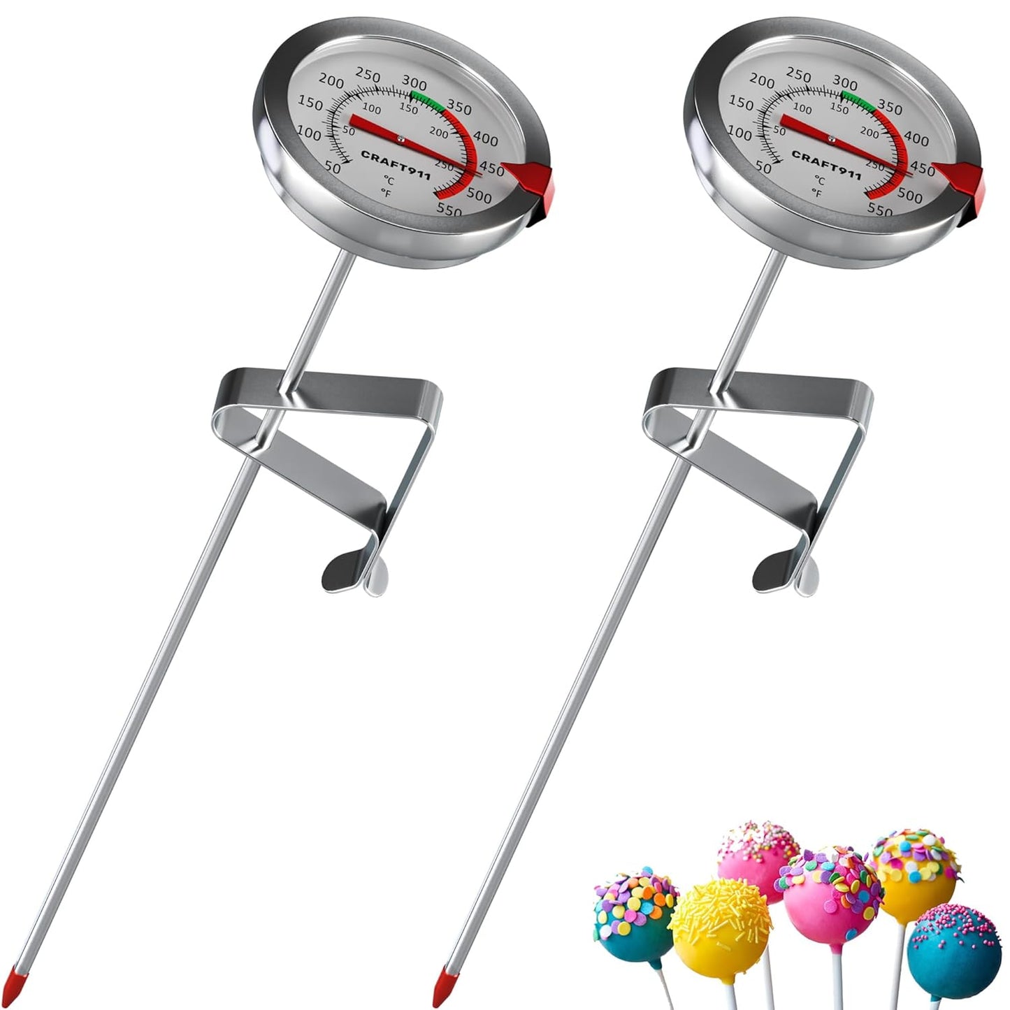 Candy Thermometer with Pot Clip - Deep Fry Oil for Frying and Candle Making - 2 Pack