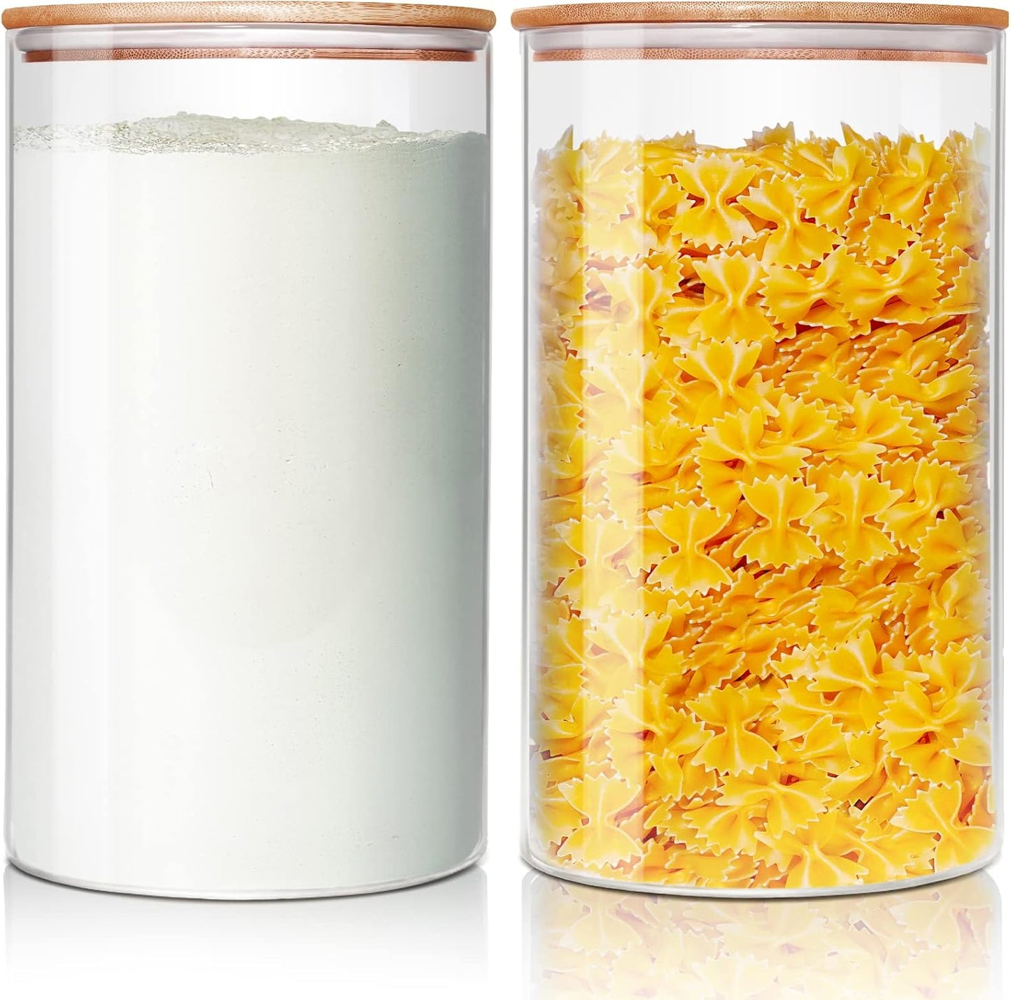 Large Glass Flour and Sugar Containers 180oz x2 [Set of 2], Glass Food Storage Containers with Bamboo Lids, Glass Jar with Airtight Lids for Spaghetti Pasta,Rice,Cereal,Candy,Coffee, Oat