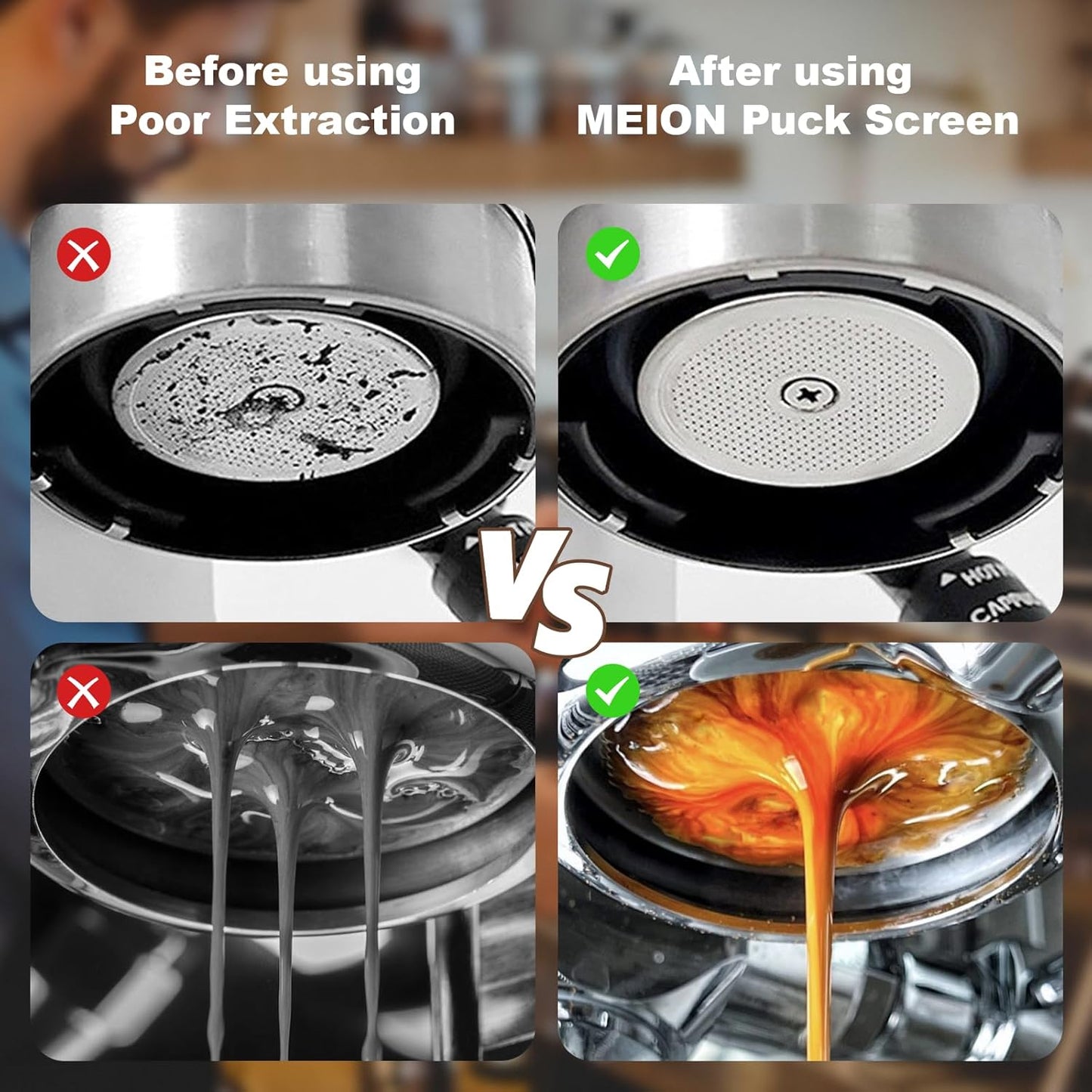 MEION 53.3mm Espresso Puck Screen-1 Pack 0.8mm Thickness Espresso Filter Screen, Reusable Metal Coffee Filter for Bottomless Portafilter Basket 54mm, Stainless Steel Coffee Puck Screen