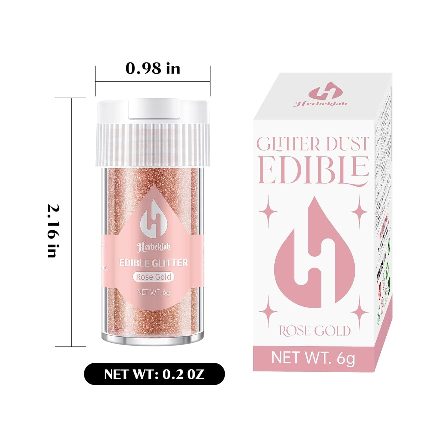 Rose Gold Edible Glitter for Cocktails - 6g Rose Gold Luster Dust Edible Drink Glitter Food Grade Metallic Shimmer Powder Cake Sprinkles for Beverage Chocolate Candy