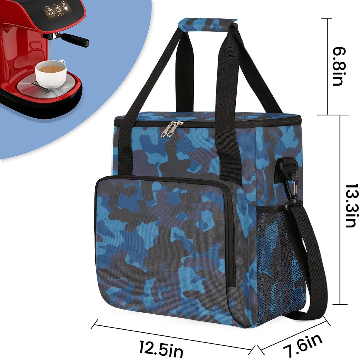 Camouflage Basket Coffee Maker Carring Bag Travel Carrying Storage Tote Bag Compatible with Keurig K-Mini or K-Mini Plus Portable Single Serve Coffee Brewer Case with Pockets for K-cup Pods