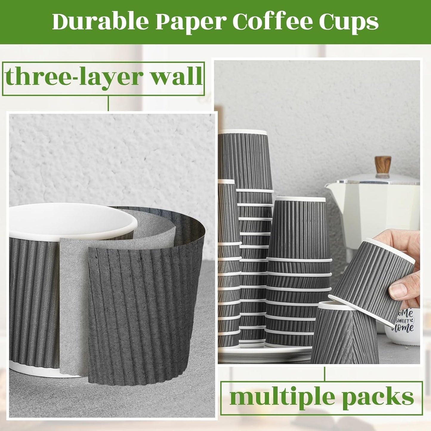 Yaomiao 200 Pcs 4 oz Disposable Espresso Coffee Cups Ripple Corrugated Paper Insulated Hot Cups for Party Cold Drinks Hot Beverage Tea(Gray)