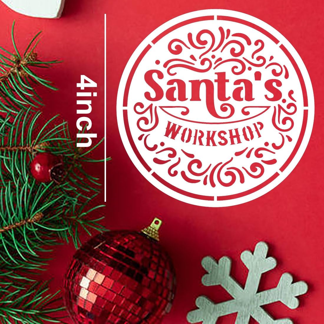 Small Christmas Stencils 4inch,Christmas Stencil Xmas Vintage Stencils Holiday Templates for Painting on Wood Slice