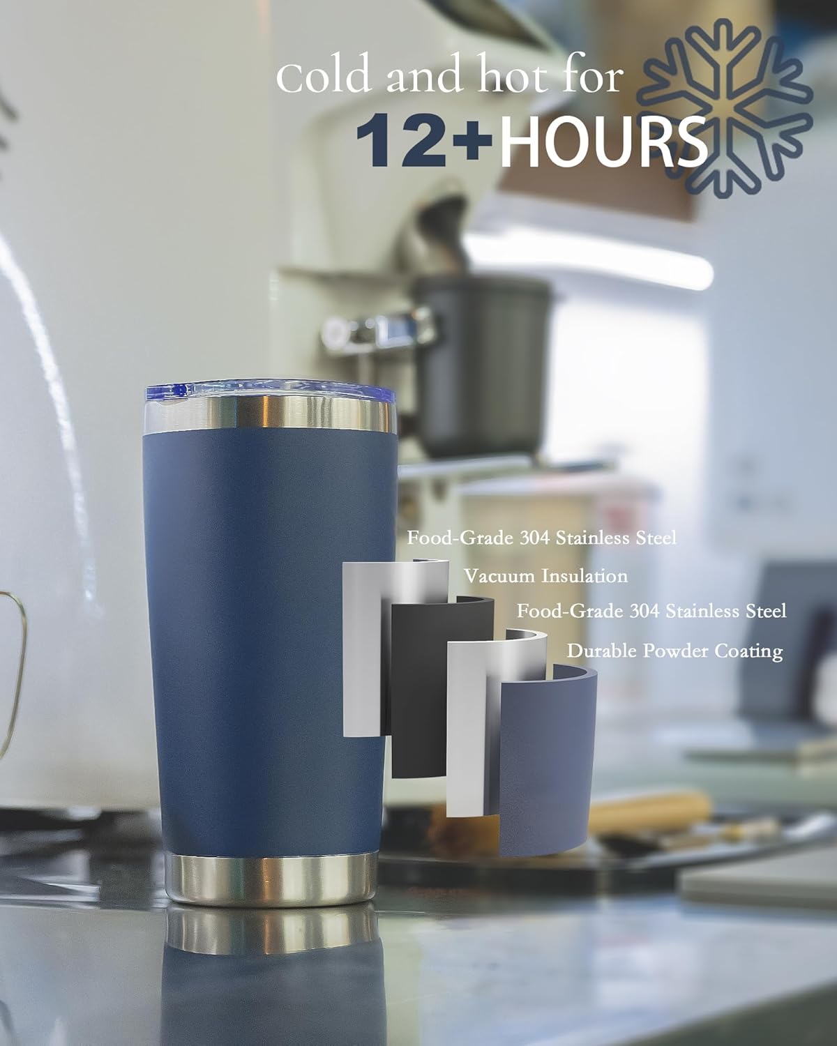 Travel Coffee Tumbler 20oz, 8 Pack Leakproof Travel Coffee Mug with Lid and Straw, Stainless Steel Double Wall Vacuum Insulated Tumbler for Hot/Iced Drinks (Textured Matte, Navy Blue)