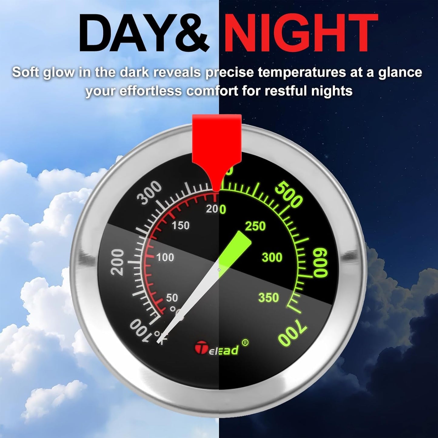 Glow-in-The-Dark Candy Thermometer Waterproof - 9" Deep Fry & Candy Thermometer with Pot Clip – High-Heat, Waterproof for Oil, BBQ, Candle Making，Black